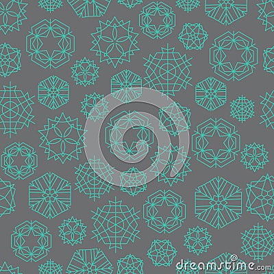 Snowflake winter Christmas seamless green and grey pattern Vector Illustration