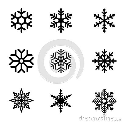 Snowflakes collection. black snowflakes isolated on white background. Vector Illustration