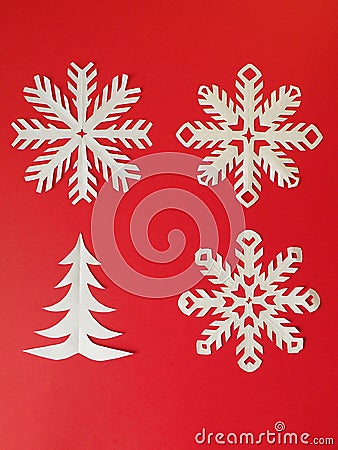 Snowflakes and fire tree Stock Photo