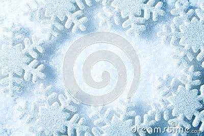 Snowflakes Frame, Snow Flakes Blue Decoration Background, Winter Stock Photo