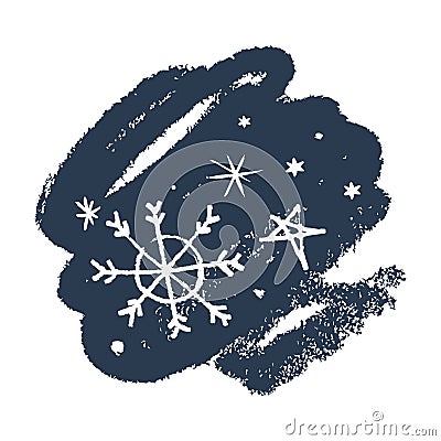 Snowflakes hand drawn vector icons set, brush smear. Winter theme Cartoon Illustration