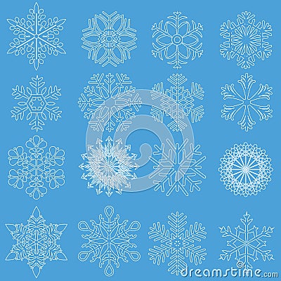 Snowflakes in line style on blue background Vector Illustration
