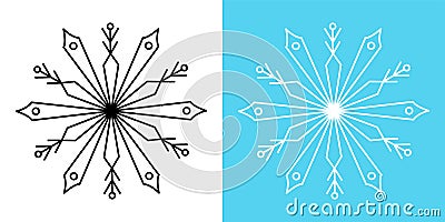 Snowflakes outline isolated illustration Thin line black and white contour Christmas object Vector Illustration