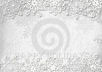 Snowflakes paper on white textured background. Greeting card Stock Photo