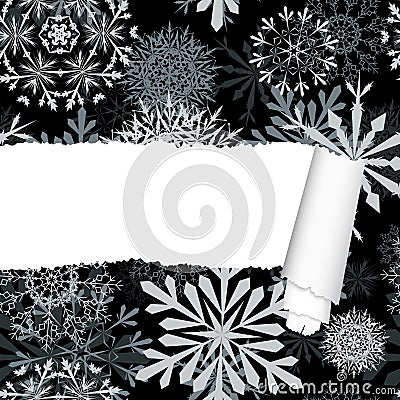 Snowflakes Pattern With Torn Stripe Vector Illustration