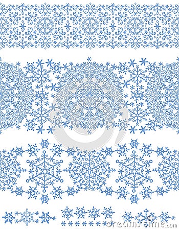 Snowflakes seamless border lace.Winter pattern Vector Illustration