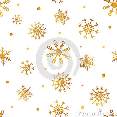 Snowflakes seamless pattern. Christmas wrapping paper with gold snowflakes. Winter design elements for textiles Vector Illustration