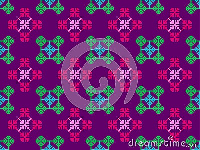 Snowflakes seamless pattern. Ornament with Christmas multicolored snowflakes. Snowflakes of green and pink color. Xmas design for Vector Illustration