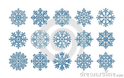 Snowflakes set isolated on white background. Christmas, winter, snow symbol. Vector illustration Vector Illustration