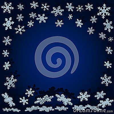 Snowflakes with shadow. Blue Christmas background Vector Illustration