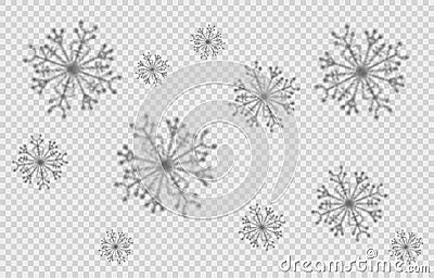 Snowflakes shadow overlay effect on transparent background for Christmas or New Year Vector Illustration