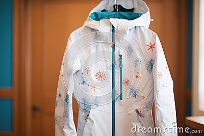 snowflakes on snowshoers jackets Stock Photo