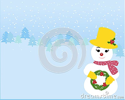 Snowgirl in the winter background Vector Illustration
