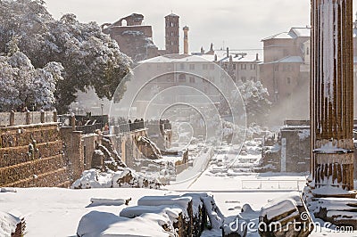 Snowing in Rome Stock Photo