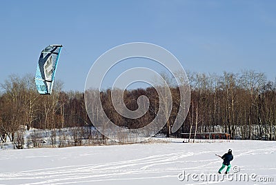 Snowkiter on the ice of the Kama Reservoir Editorial Stock Photo