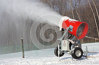 Snowmaking is the production Stock Photo