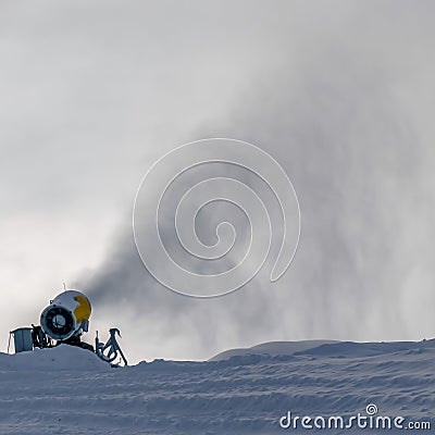 Snowmaking using snow cannons in Park City Utah Stock Photo