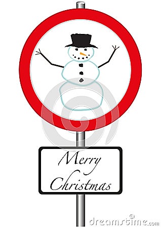 Snowman Ahead Sign Stock Photo