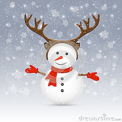 Snowman with antler Vector Illustration