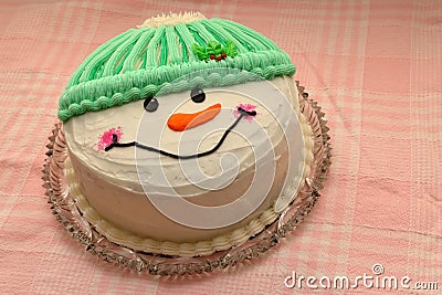 Snowman Birthday Cake Stock Photo