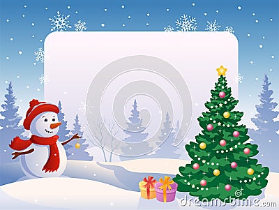 Snowman with a blank placard Vector Illustration