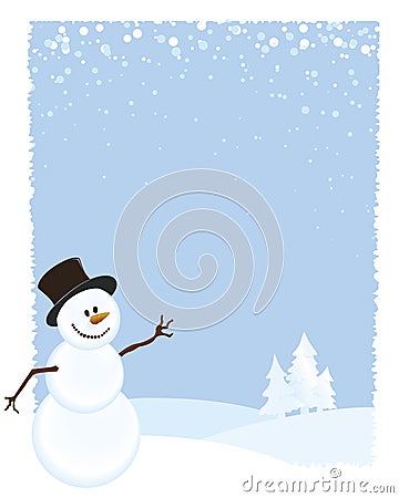 Snowman on Blue Winter Scene Background Vector Illustration