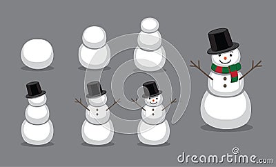 Snowman Building Sequence Cartoon Vector Illustration Vector Illustration