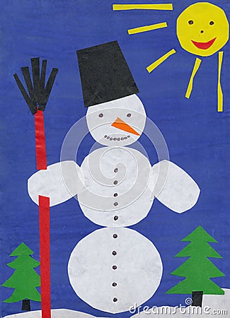 Snowman. Children paper applique. Stock Photo