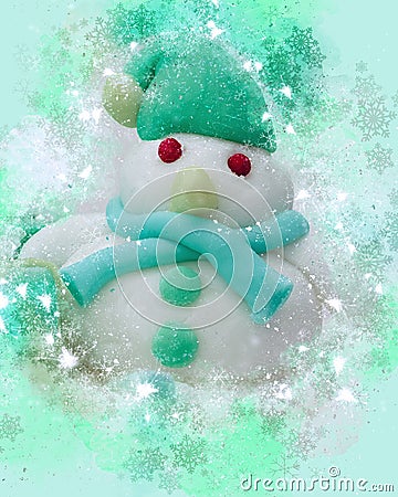 Snowman Christmas Cake Decoration, Digital Watercolour & Photograph Stock Photo