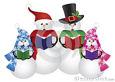 Snowman Christmas Carolers Illustration Vector Illustration