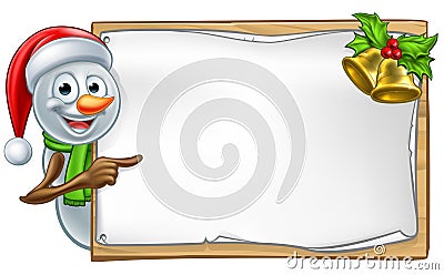 Snowman Christmas Cartoon Sign Vector Illustration