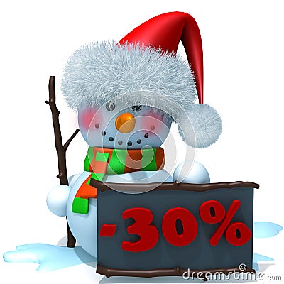 Snowman christmas sale 30 percent discount 3d illustration Cartoon Illustration