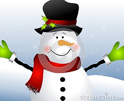 Snowman Close Up Cartoon Illustration