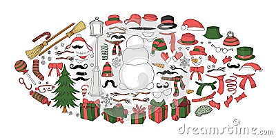 Snowman constructor elements set for designing postcard Vector Illustration