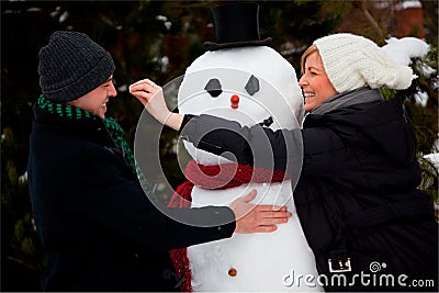 Snowman couple Stock Photo