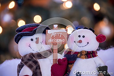 Stuffed snowman couple close up Stock Photo