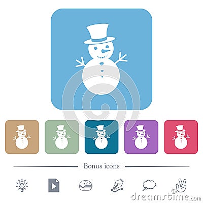 Snowman flat icons on color rounded square backgrounds Vector Illustration
