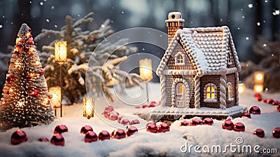 A snowman or gingerbread house standing proudly in the yard. Stock Photo