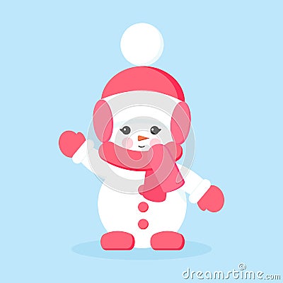 Snowman girl with pink clothes in hello or hi pose Vector Illustration