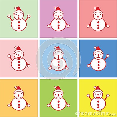 Snowman graphic in many emotions Vector Illustration