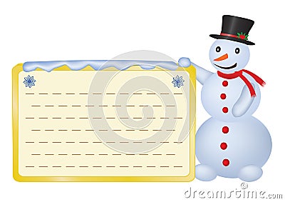 Snowman with greetings card Vector Illustration