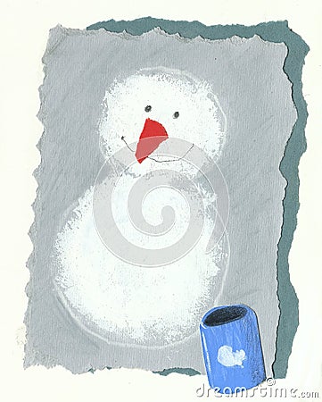 Snowman on the grey background Cartoon Illustration