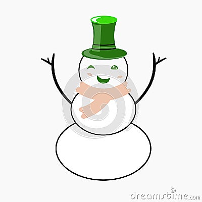 Snowman with hat, illustration, vector on a white background. Vector Illustration