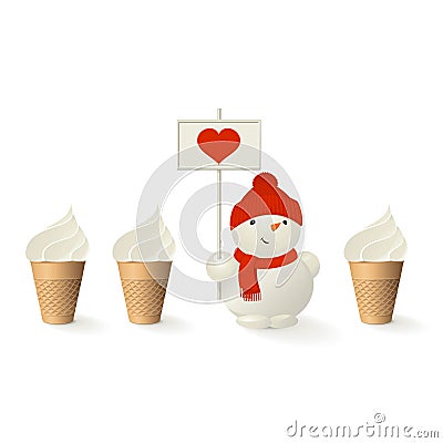 Snowman with heart Vector Illustration