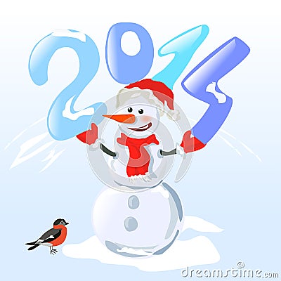 Snowman holding a digit year Vector Illustration