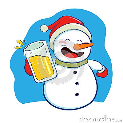 Snowman holding a glass of beer Vector Illustration