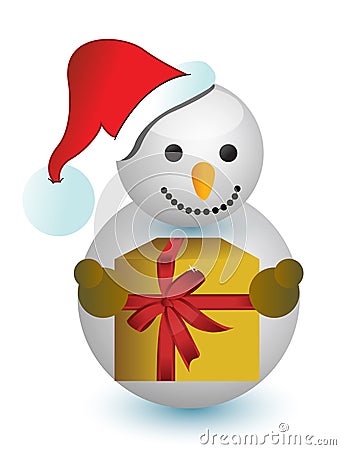 Snowman holding a present illustration design Vector Illustration