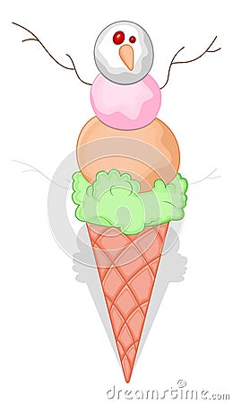 Snowman on Ice Cream Cone - Christmas Vector Illustration Stock Photo