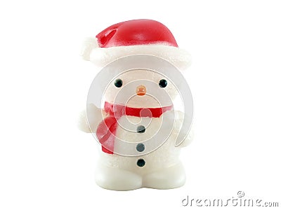 single snowman lamp wearing red hat and scarf isolated on white background Stock Photo