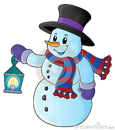 Snowman with lantern theme image 1 Vector Illustration